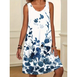 Summer Sleeveless Dress, Random Print Casual Dress, Women's Clothing