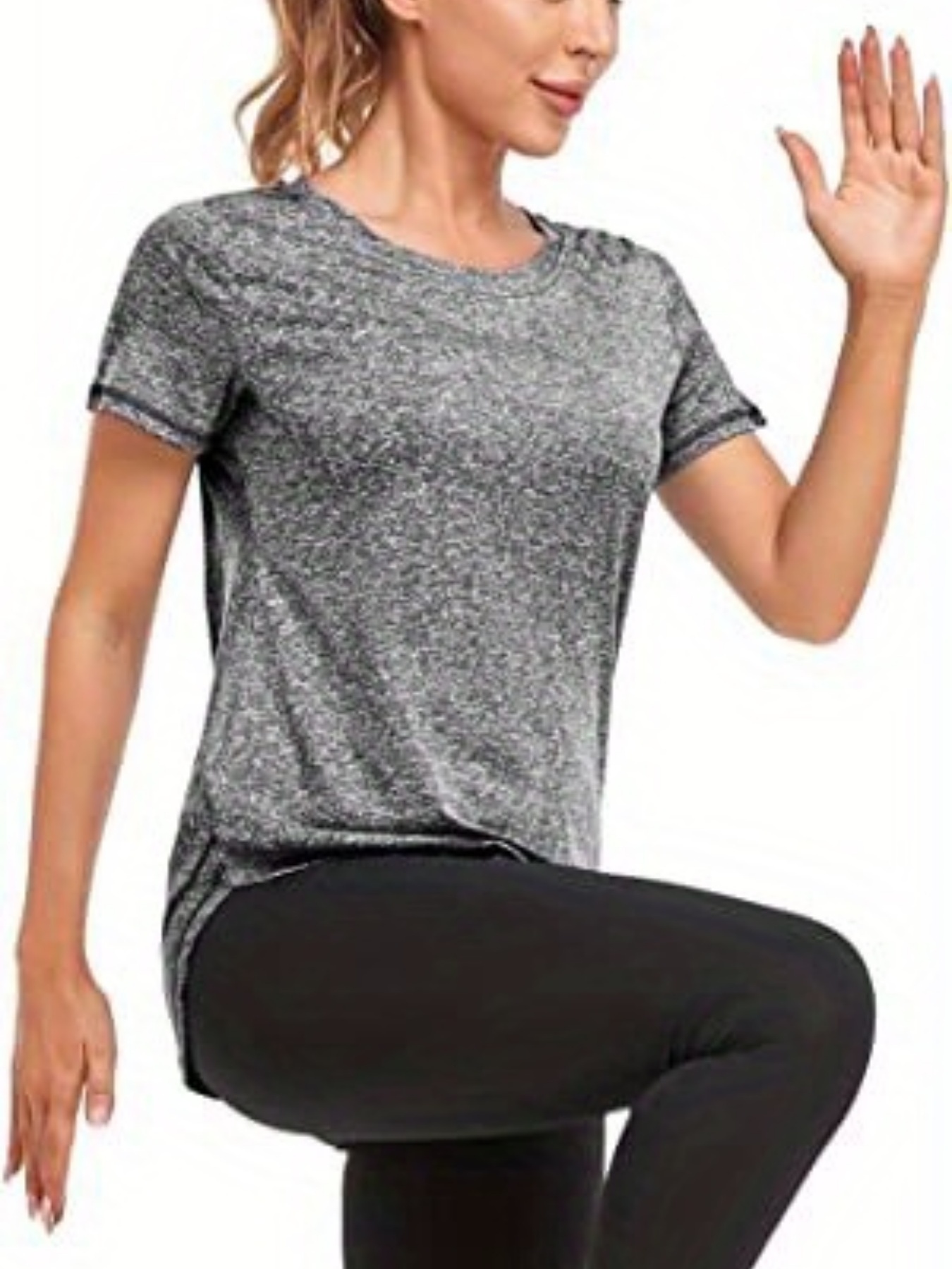 womens short sleeve quick drying workout shirts crew neck sports yoga running split tee womens clothing details 4