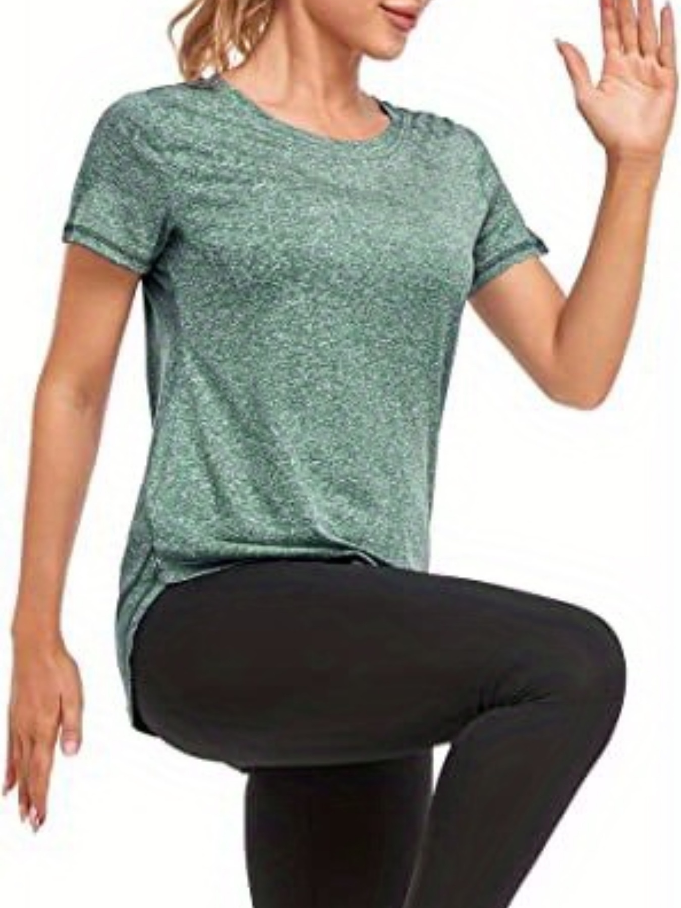 womens short sleeve quick drying workout shirts crew neck sports yoga running split tee womens clothing details 9