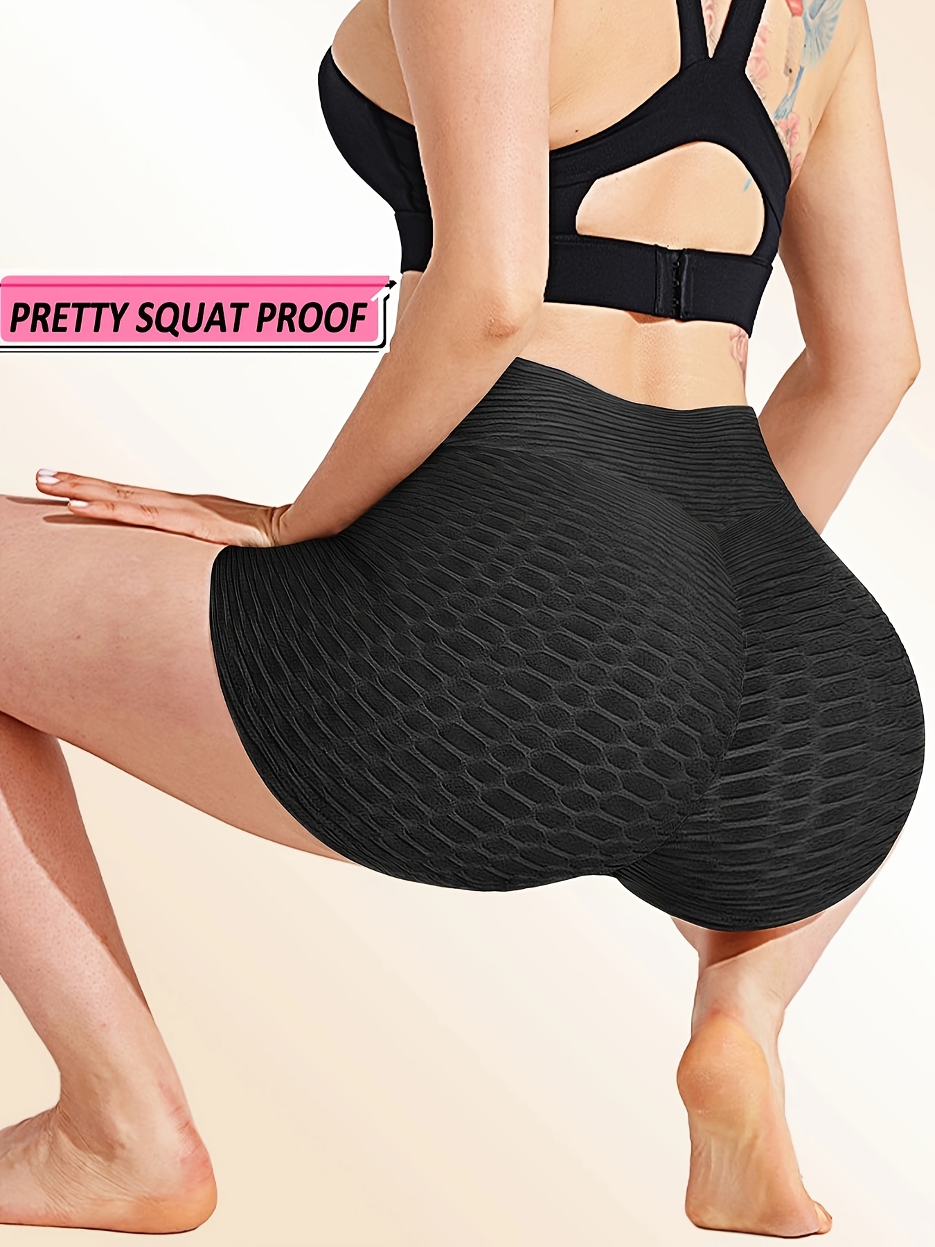 plain honeycomb sporty yoga short slim fit butt lifting high waist sports short womens activewear details 50