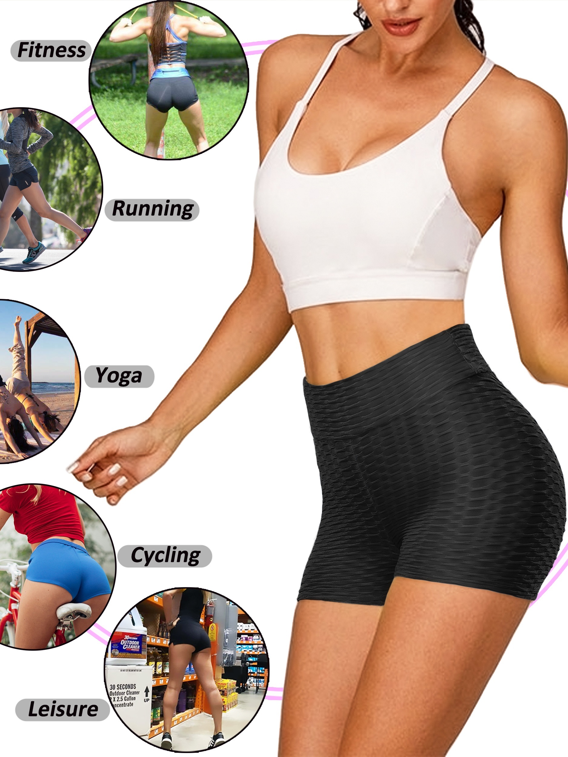 plain honeycomb sporty yoga short slim fit butt lifting high waist sports short womens activewear details 54