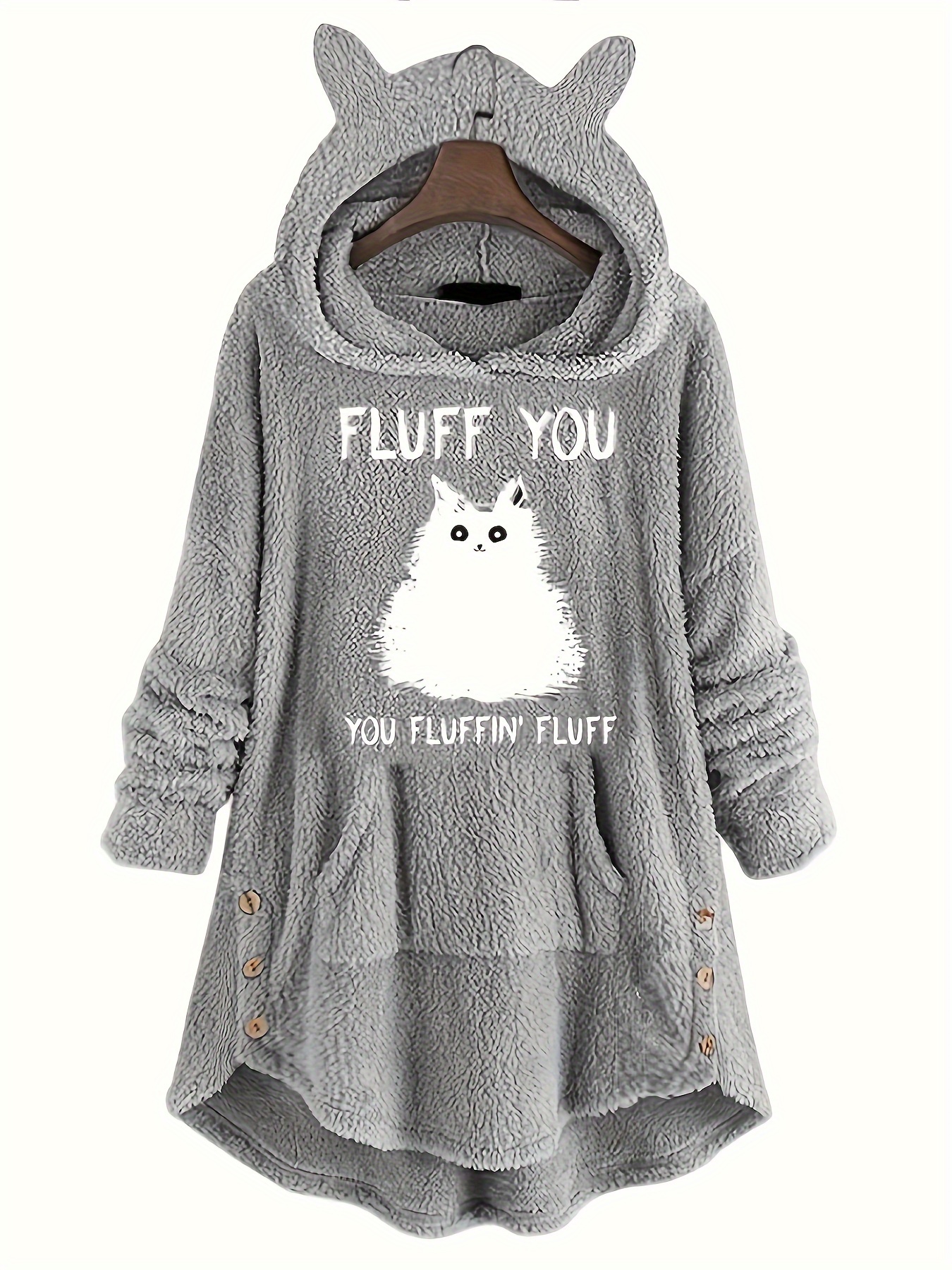 cute cat print thermal hoodie casual kangaroo pocket long sleeve hoodies sweatshirt womens clothing details 2